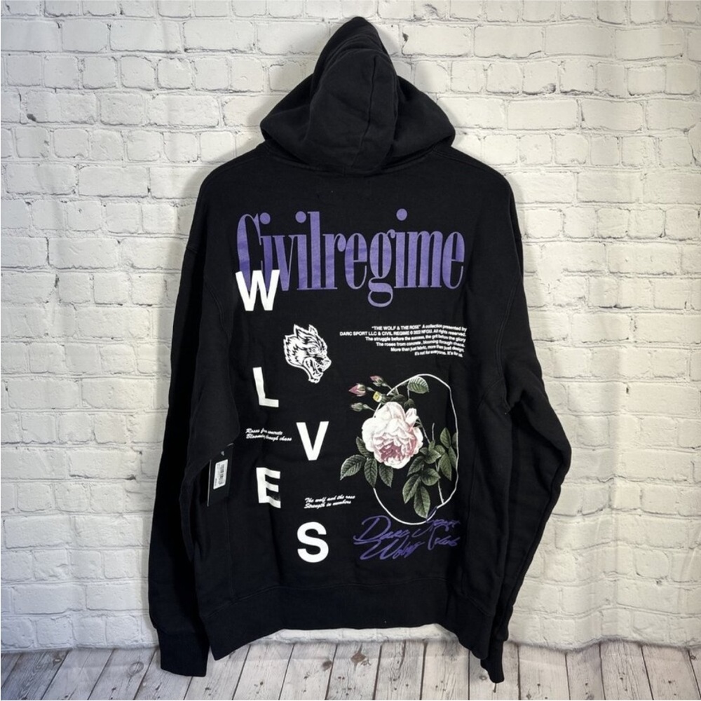 Darc Sport Civil Regime Wolf Bloom French Terry Hoodie Black Medium NWT